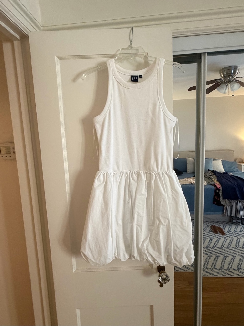 GAP White Sleeveless Bubble-Hem Sundress